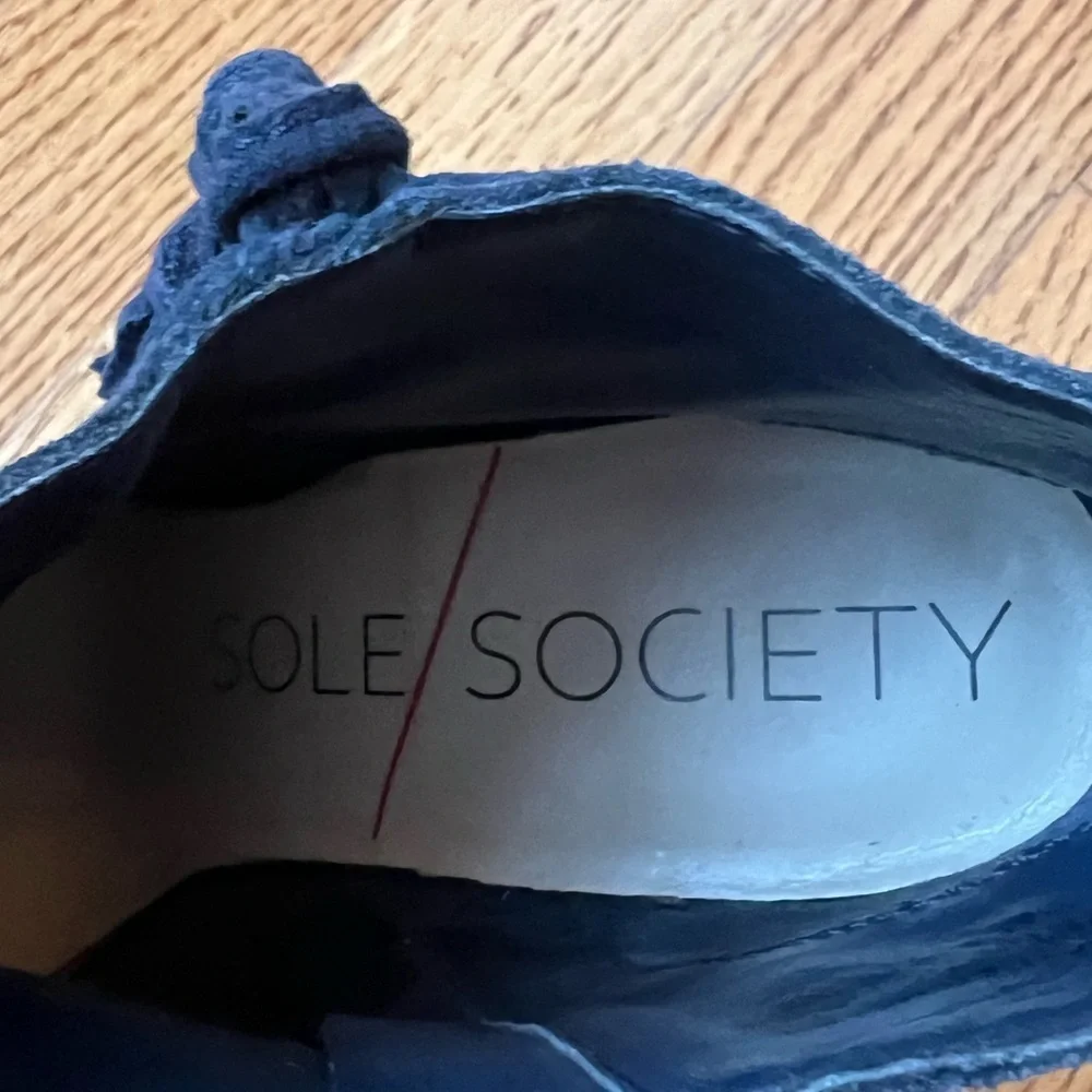 Sole Society Navy Suede Ankle Booties with Tassel Block Heel